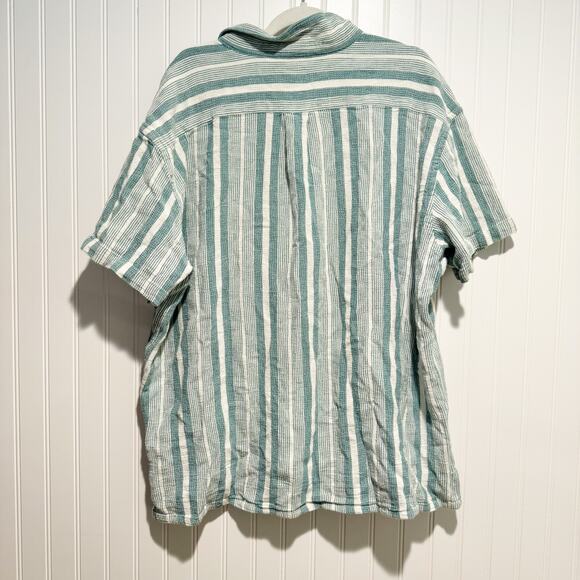 Vintage LL Bean Textured Striped Button Up Shirt Short Sleeve Blue Mens XXL - Picture 5 of 5